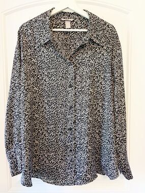 NEW I H&M Satin Button-Front Silky Blouse, Black & Cream